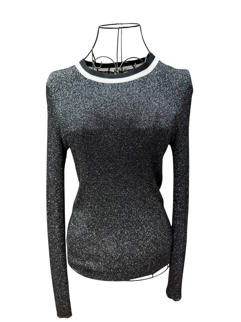 Anthropologie Moth Metallic Black Long-Sleeve Crewneck Top XS